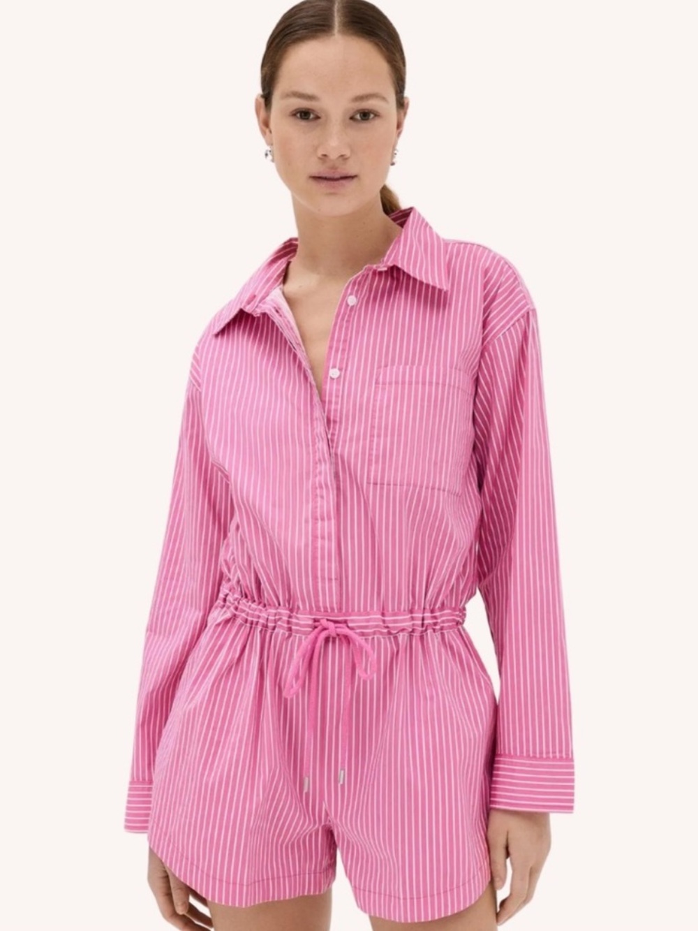 Pistola Amelie Romper in Carnation Pink Stripe Size M